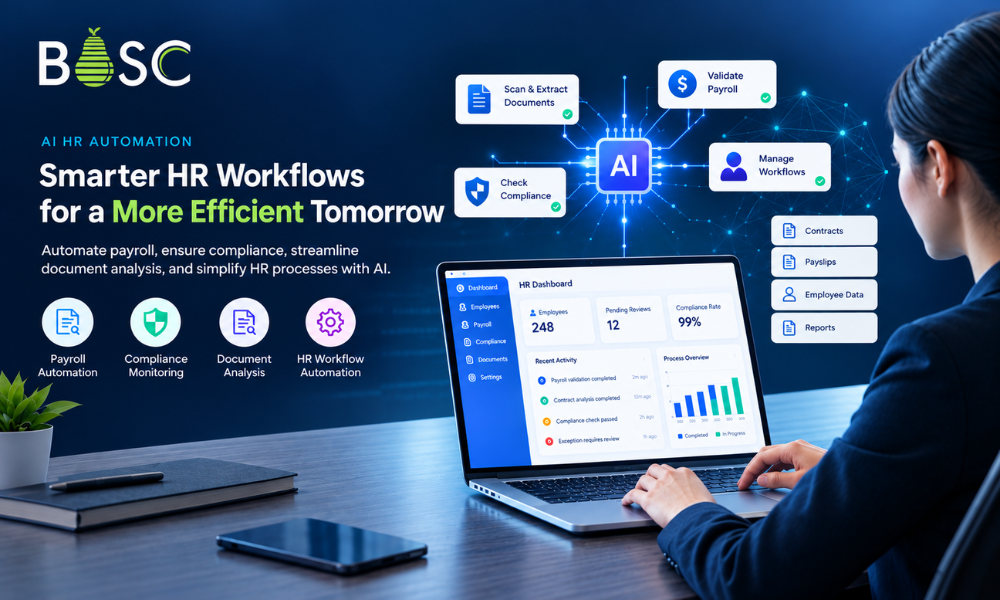 AI HR automation uses artificial intelligence, workflow automation, document processing, and system integrations to reduce repetitive HR work and improve how businesses manage employee data, payroll, compliance, and internal processes.