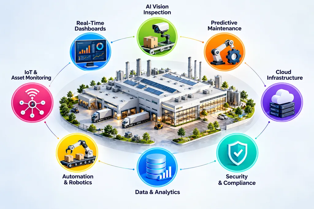 IT solutions for manufacturing including vision inspection, dashboards, predictive maintenance and cloud